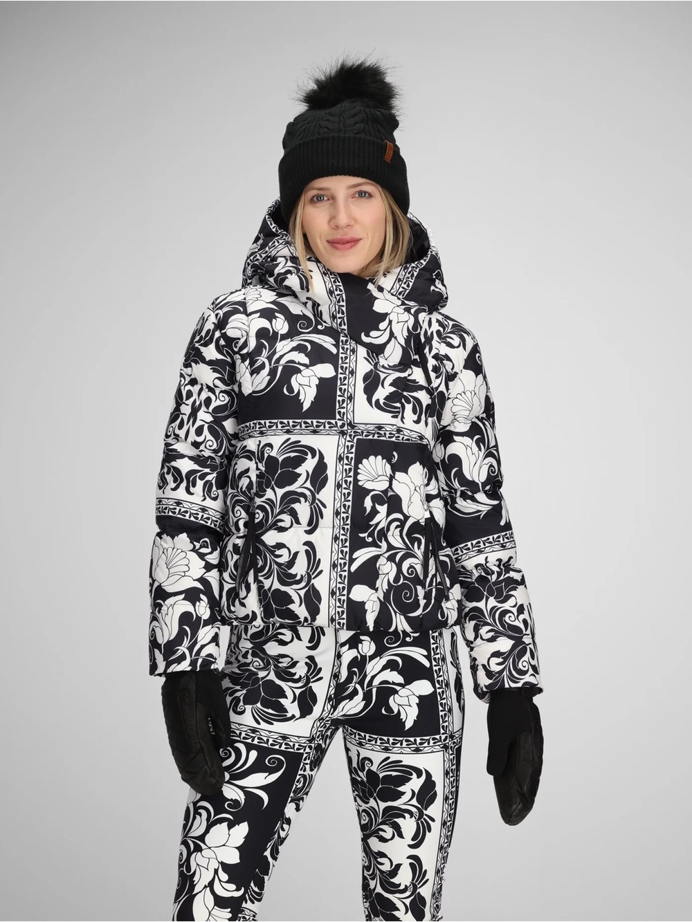 Obermeyer Calypso Down Jacket White‎ Black Floral Size 10